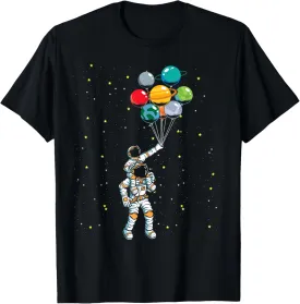 Universe Galaxy Space Planets Balloons Kids Astronaut T-Shirt