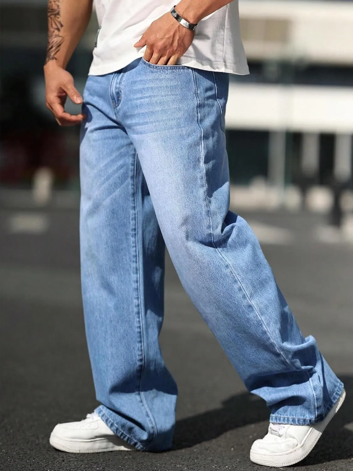 Verdusa Men's High Waist Loose Jeans Baggy Straight Leg Denim Pants Trousers