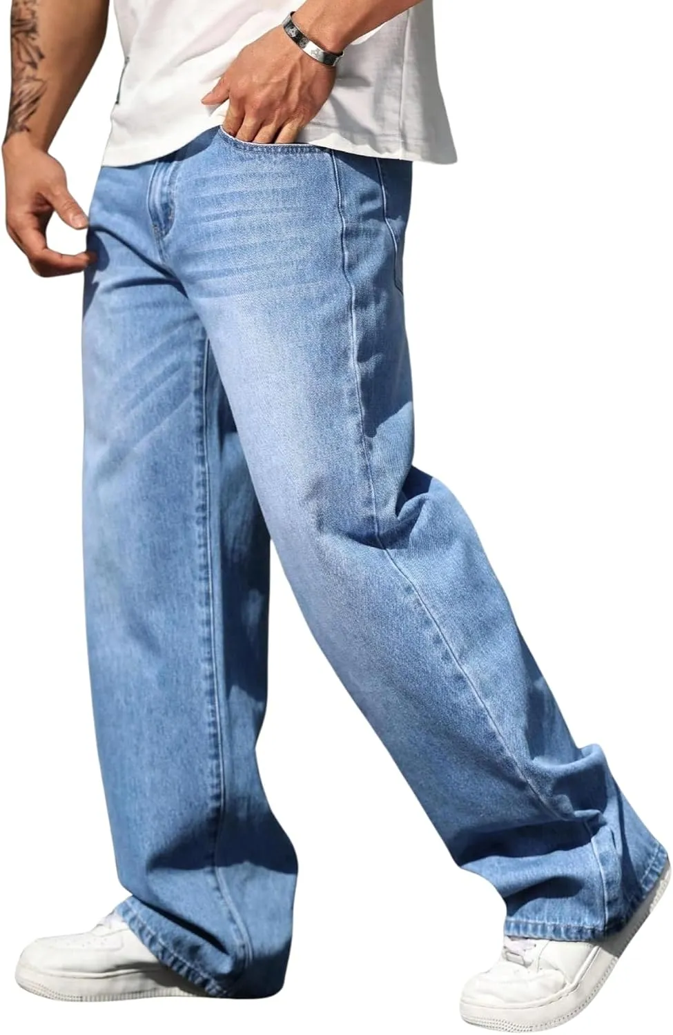 Verdusa Men's High Waist Loose Jeans Baggy Straight Leg Denim Pants Trousers