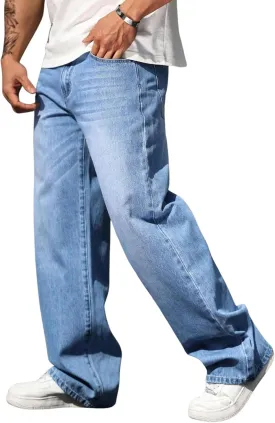 Verdusa Men's High Waist Loose Jeans Baggy Straight Leg Denim Pants Trousers