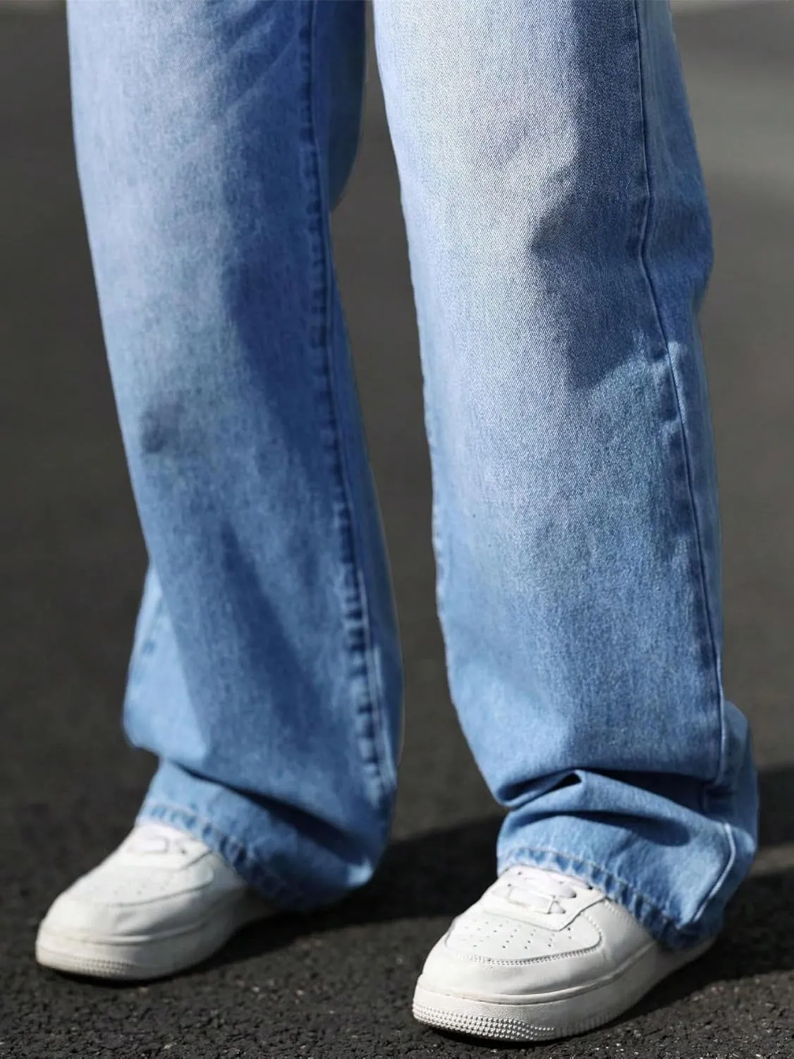 Verdusa Men's High Waist Loose Jeans Baggy Straight Leg Denim Pants Trousers