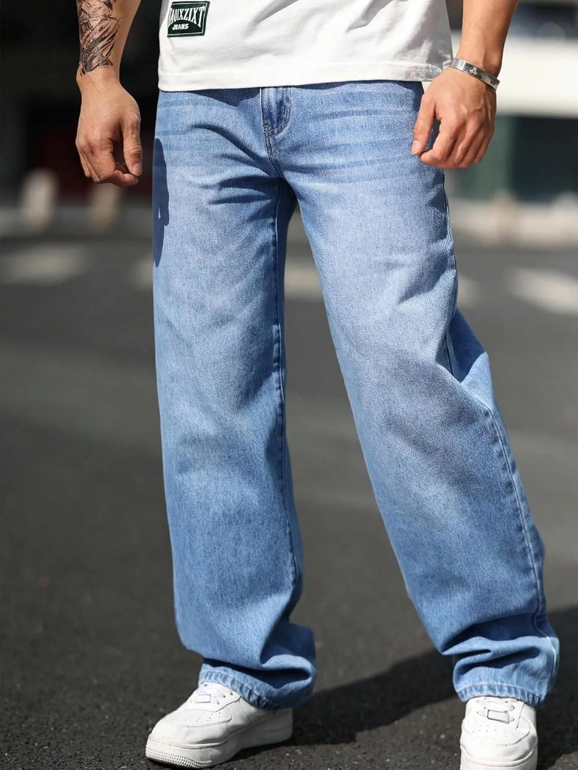 Verdusa Men's High Waist Loose Jeans Baggy Straight Leg Denim Pants Trousers