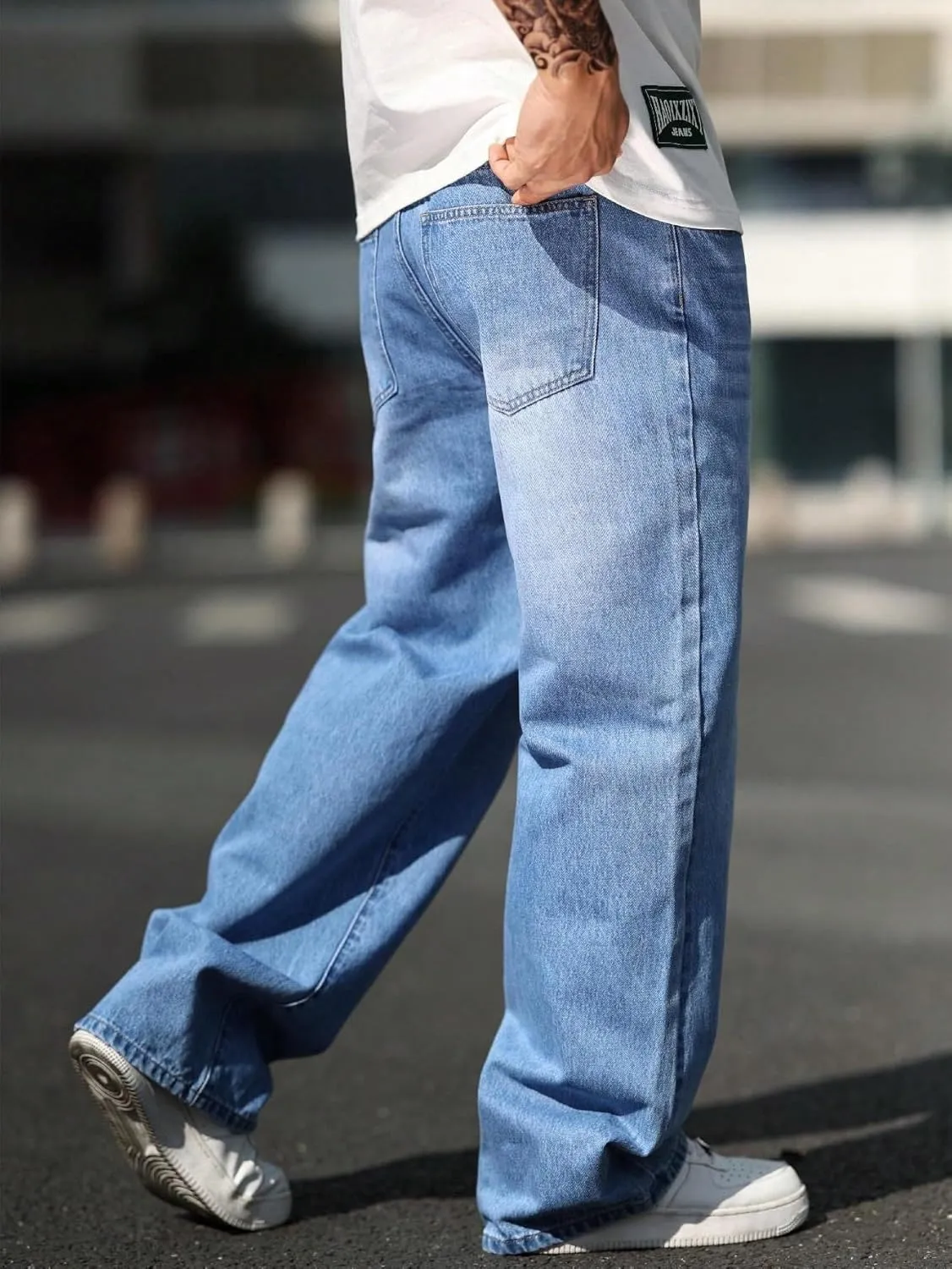 Verdusa Men's High Waist Loose Jeans Baggy Straight Leg Denim Pants Trousers