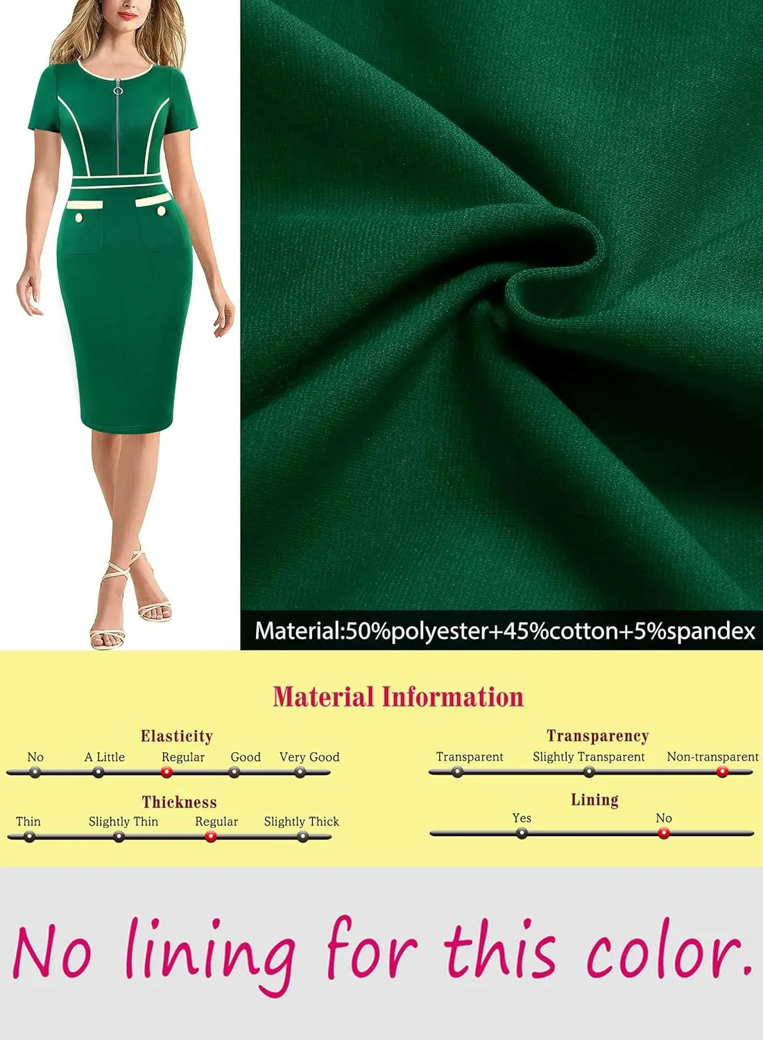 VFSHOW Womens 2024 Business Work Office Crew Neck Front Zipper Pockets Buttons Elegant Vintage Retro Bodycon Dress