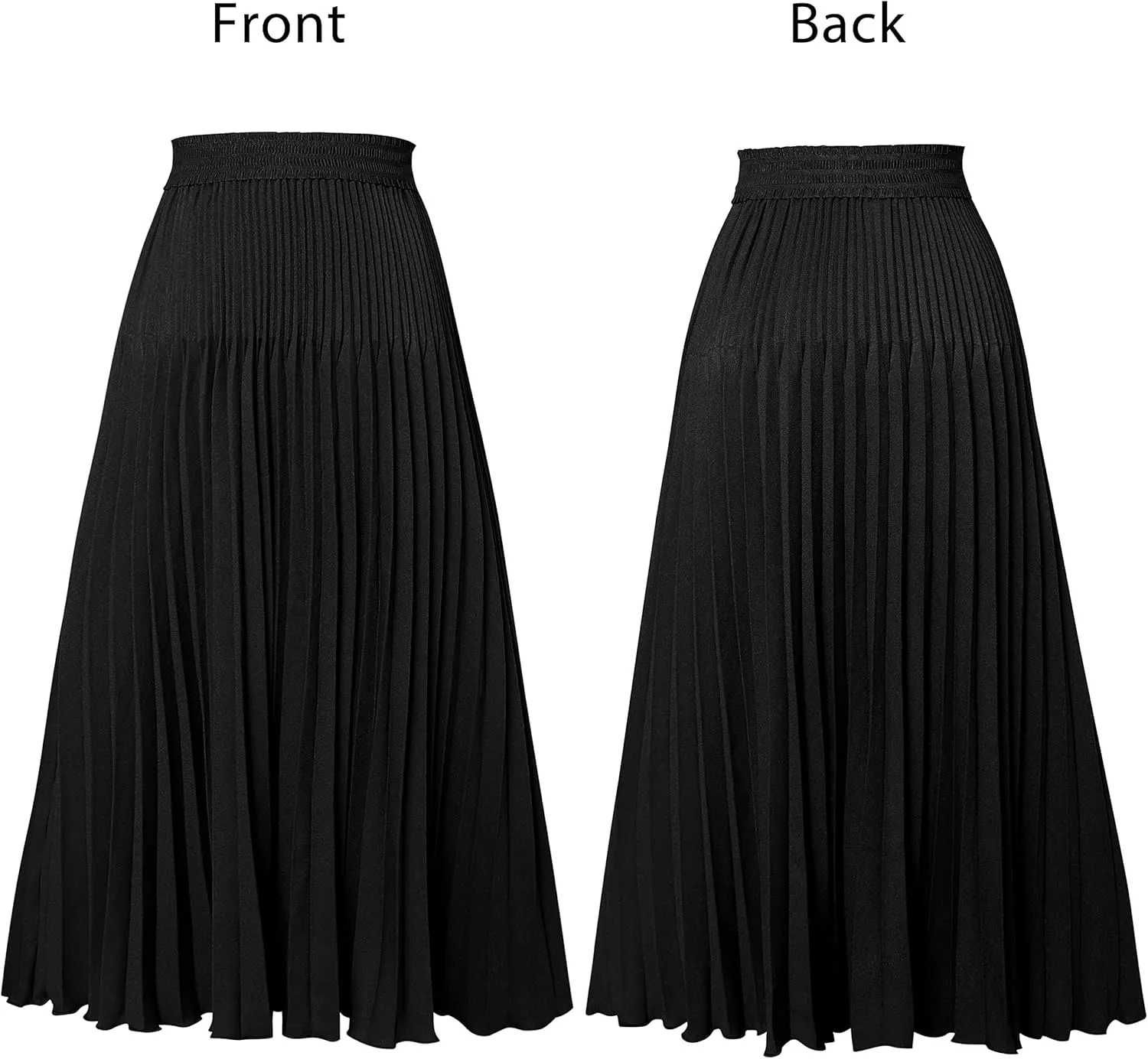 VFSHOW Womens Pleated Elastic High Waist Casual Work Business Office A-Line Swing Midi Skirt