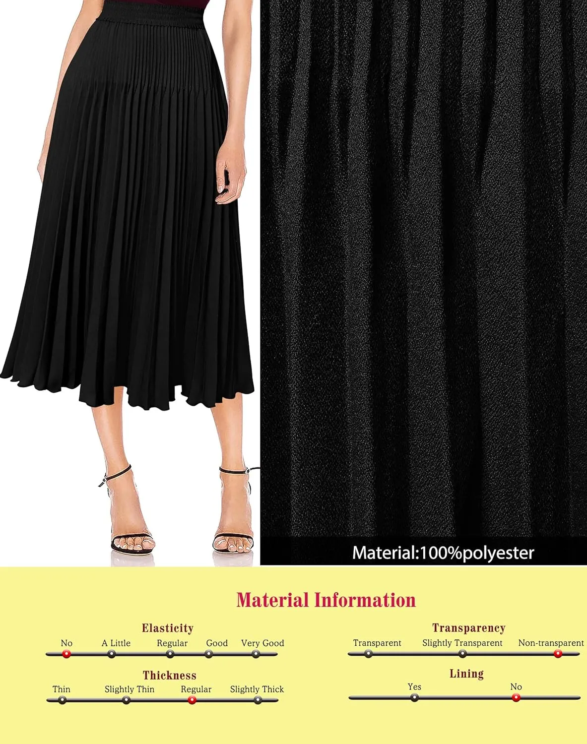 VFSHOW Womens Pleated Elastic High Waist Casual Work Business Office A-Line Swing Midi Skirt
