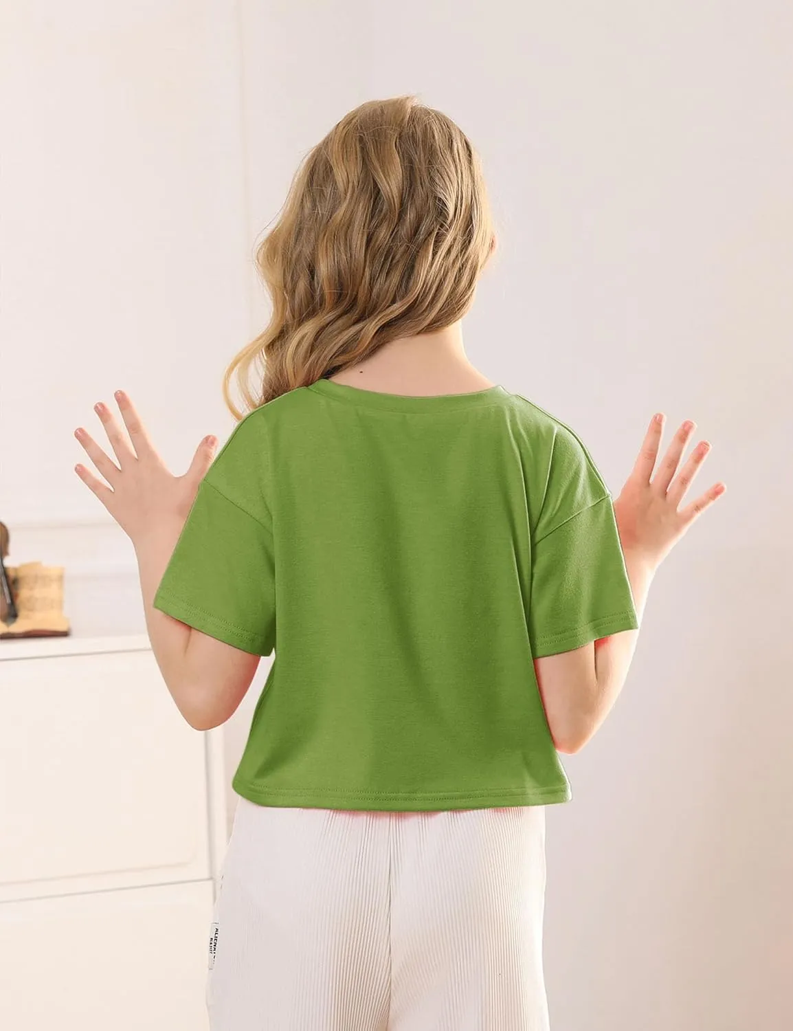 Yuccalley Girls Summer Round Neck Short Sleeve Crop Tees Casual Loose Fit Tees