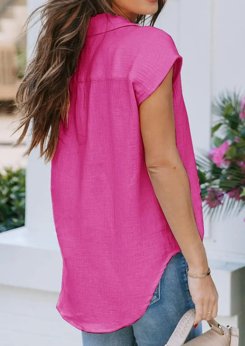 ZC&GF Women's V Neck Short Sleeve Button Down Shirts Casual Chiffon Blouses Tops