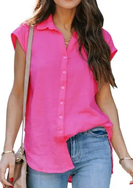 ZC&GF Women's V Neck Short Sleeve Button Down Shirts Casual Chiffon Blouses Tops